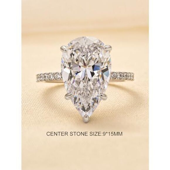 RODIFFY 5.0CT Elongated Pear Shaped Engagement Ring,Hidden Halo Simulated Diamo - Picture 2 of 6